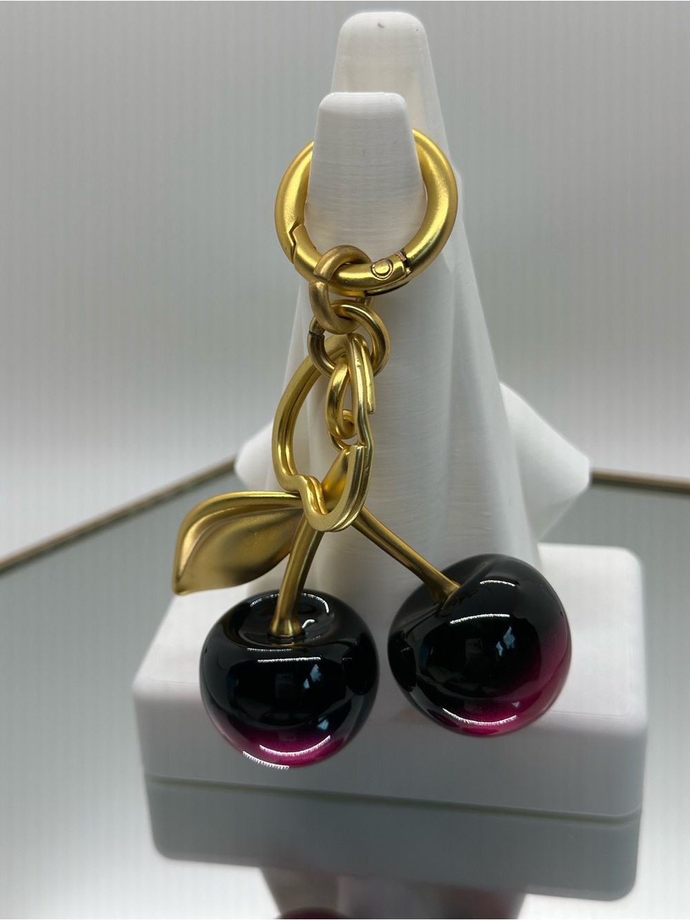 Gold Cherry Keychain with Black-to-Pink Gradient Cherries